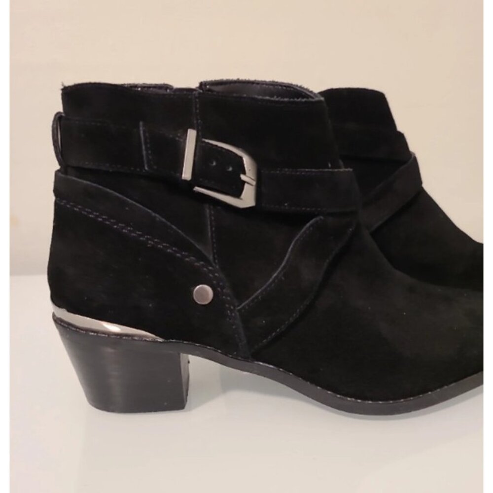 EUC Genuine Leather Black Suede Booties w/ Buckle - Essex Lane 'El-Nara' 8.5